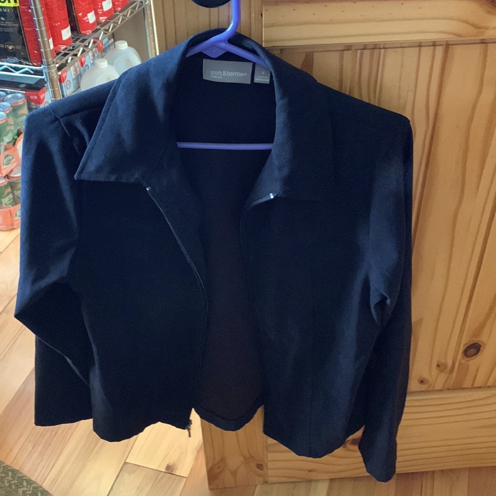 Croft and Barrow. Size S. Material is a soft sued-type material.